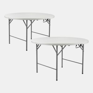 Pack 2 Mesas Dobráveis u200Bu200BPortáteis Resina Ø150cm Branco Efeito Granito 7house