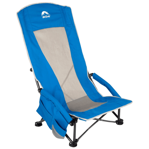 Aktive Cadeira dobrável azul baixa e respirável cbolso e suporte para copos