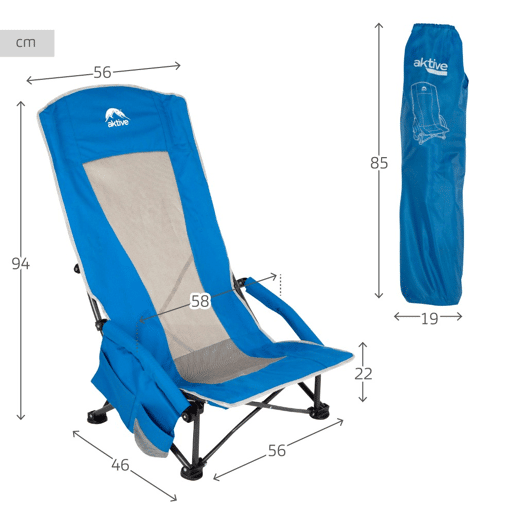 Aktive Cadeira dobrável azul baixa e respirável cbolso e suporte para copos