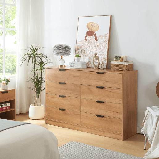 Aparador Varkaus com 8 gavetas MDF 90x140x40 cm - Carvalho en.casa.