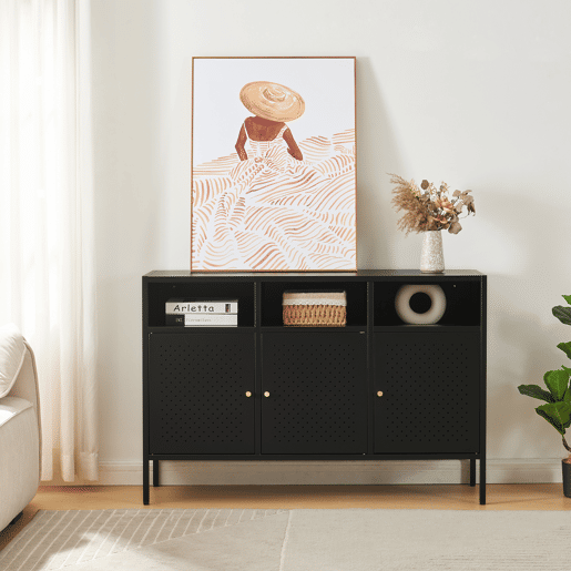 Aparador de aço Janakkala com 3 portas 119x35x80 cm - Preto en.casa