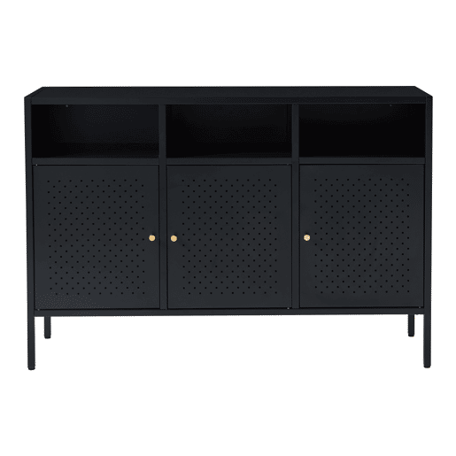 Aparador de aço Janakkala com 3 portas 119x35x80 cm - Preto en.casa