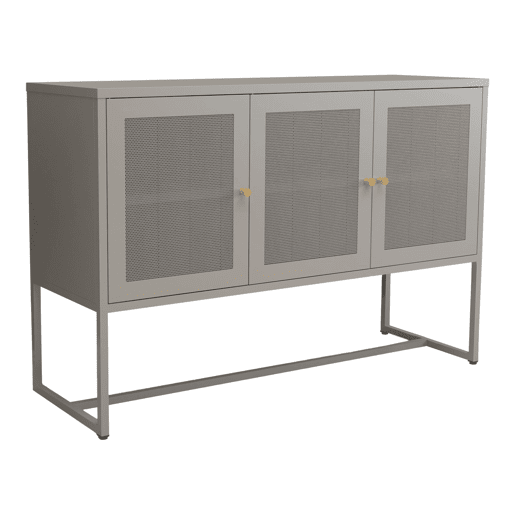 Aparador Sund com 3 portas em rede de aço 120x40x80cm - Cinzento en.casa.
