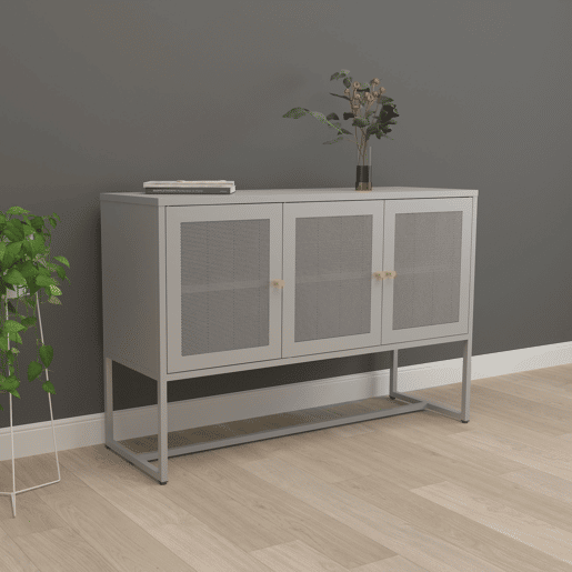 Aparador Sund com 3 portas em rede de aço 120x40x80cm - Cinzento en.casa.