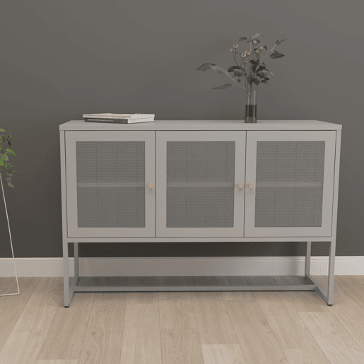 Aparador Sund com 3 portas em rede de aço 120x40x80cm - Cinzento en.casa.