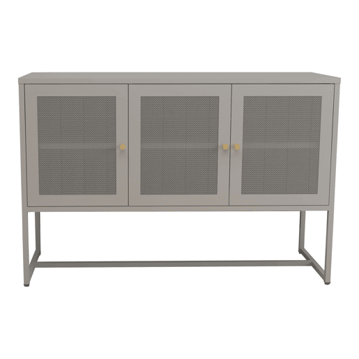 Aparador Sund com 3 portas em rede de aço 120x40x80cm - Cinzento en.casa.