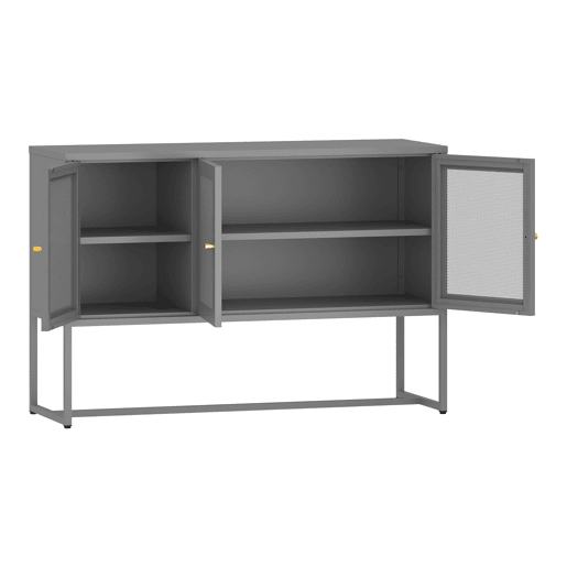 Aparador Sund com 3 portas em rede de aço 120x40x80cm - Cinzento en.casa.