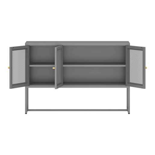Aparador Sund com 3 portas em rede de aço 120x40x80cm - Cinzento en.casa.