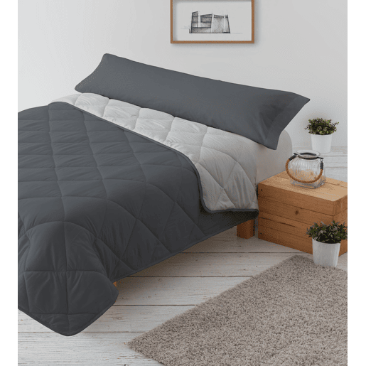 Edredão Enchimento 300gr Cama Reversível Bicolor 150cm (240x220cm) Cinza  Cinza Donegal Collections