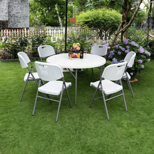 Pack 2 Mesas Dobráveis u200Bu200BPortáteis Resina Ø121cm Branco Efeito Granito 7house