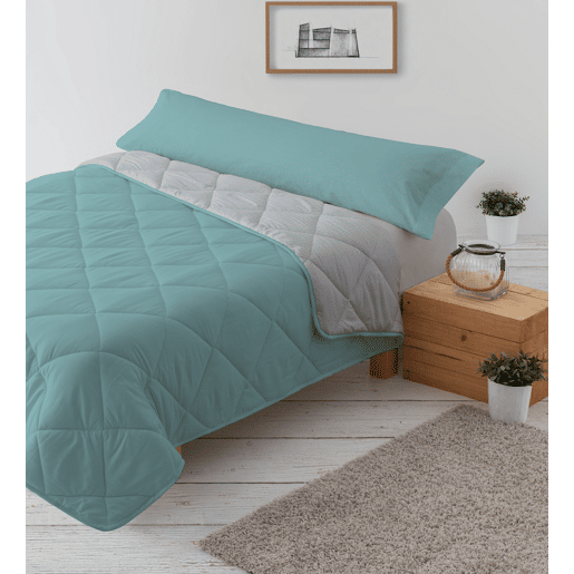Edredão Enchimento 300gr Cama Reversível Bicolor 150cm (240x220cm) Aqua  Cinza Donegal Collections