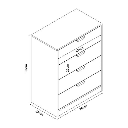 Aparador Varkaus com 4 gavetas MDF 90x70x40 cm - Carvalho en.casa.