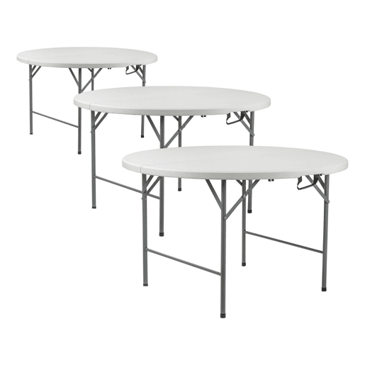 Pack 3 Mesas Dobráveis u200Bu200BPortáteis Resina Ø150cm Branco Efeito Granito 7house
