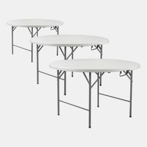 Pack 3 Mesas Dobráveis u200Bu200BPortáteis Resina Ø150cm Branco Efeito Granito 7house