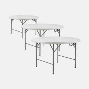 Pack 3 Mesas Dobráveis u200Bu200BPortáteis Resina Ø121cm Branco Efeito Granito 7house