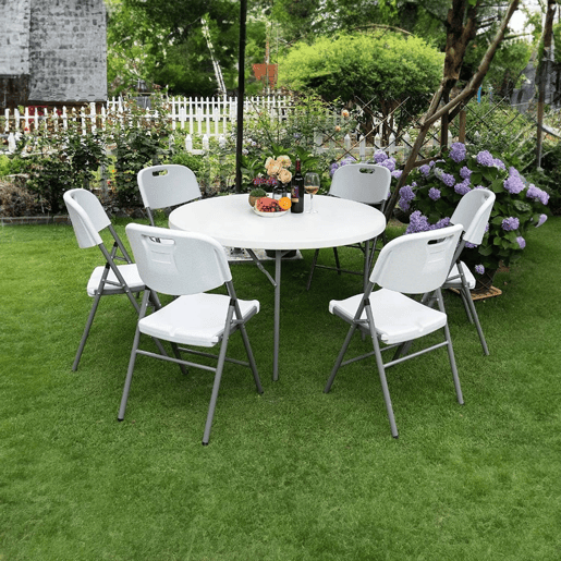 Pack 3 Mesas Dobráveis u200Bu200BPortáteis Resina Ø121cm Branco Efeito Granito 7house
