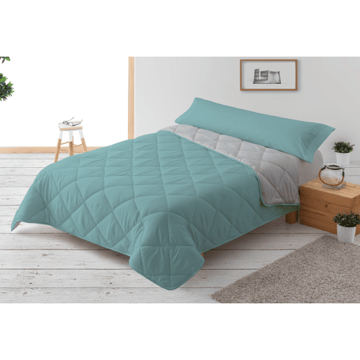 Edredão Enchimento 300gr Cama Reversível Bicolor 90cm (150x220cm) Aqua  Cinza Donegal Collections