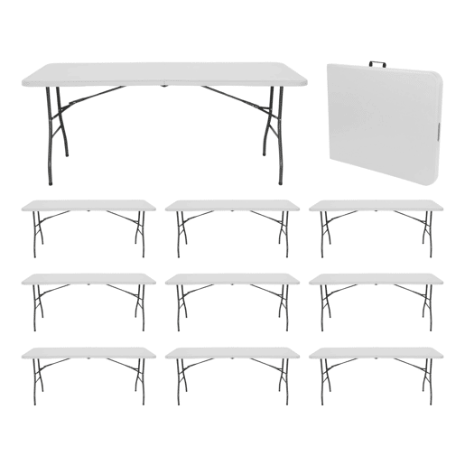 MegaPack 10 Mesas Dobráveis u200Bu200BPortáteis Resina 240cm Branca 7house