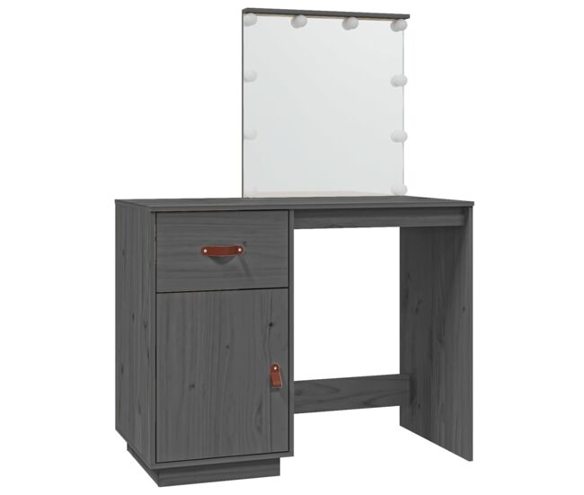 Vidaxl mesa tocador con led madera maciza de pino gris 95x50x133,5 cm
