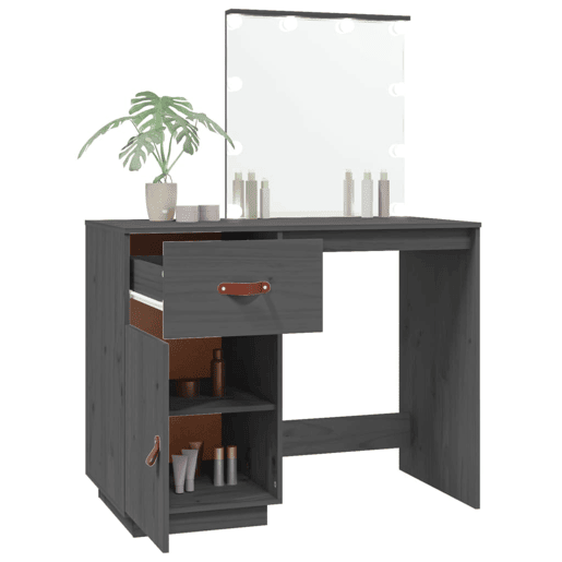 vidaXL Toucador com LEDs 95x50x133,5 cm pinho maciço cinza vidaXL Toucador com LEDs 95x50x133,5 cm pinho maciço cinza