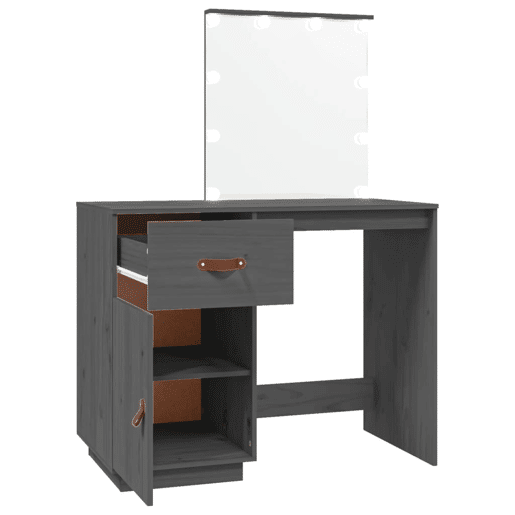 vidaXL Toucador com LEDs 95x50x133,5 cm pinho maciço cinza vidaXL Toucador com LEDs 95x50x133,5 cm pinho maciço cinza