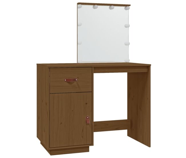 Vidaxl mesa tocador led madera maciza pino marrón miel 95x50x133,5 cm