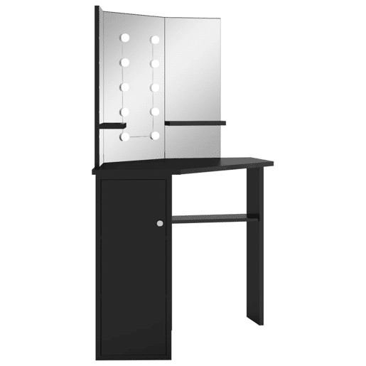 vidaXL Toucador de canto com LED 111x54x141,5 cm preto