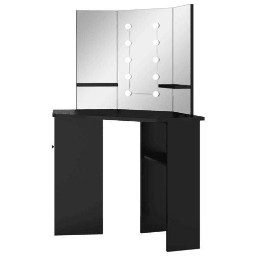 vidaXL Toucador de canto com LED 111x54x141,5 cm preto