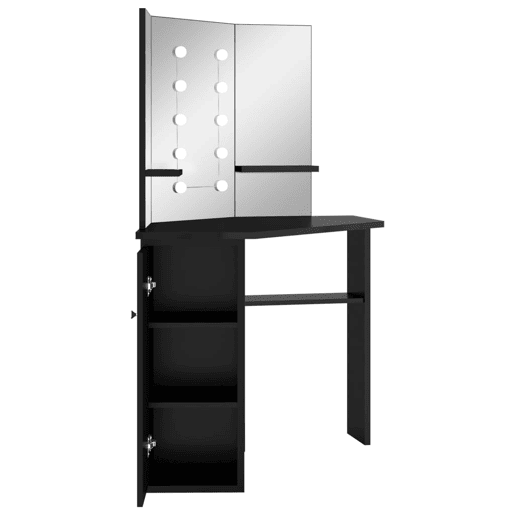 vidaXL Toucador de canto com LED 111x54x141,5 cm preto