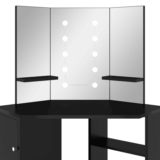 vidaXL Toucador de canto com LED 111x54x141,5 cm preto