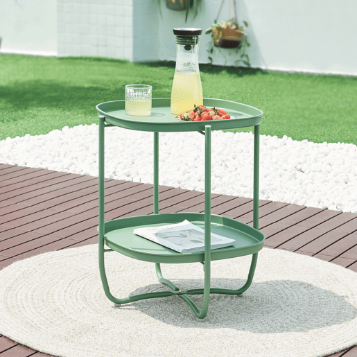 Mesa de jardim Sandefjord com 2 tabuleiros em aço 57,5x46x46cm - Verde en.casa