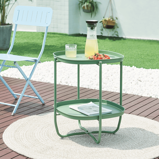 Mesa de jardim Sandefjord com 2 tabuleiros em aço 57,5x46x46cm - Verde en.casa