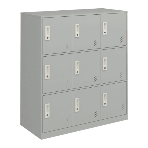 Cacifo metálico Rautavaara 9 portas com fechadura de aço 100x90x40cm - Cinzento pálido en.casa