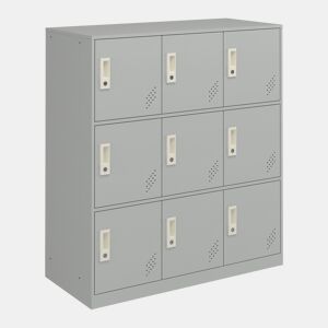 Cacifo metálico Rautavaara 9 portas com fechadura de aço 100x90x40cm - Cinzento pálido en.casa