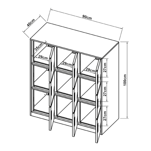 Cacifo metálico Rautavaara 9 portas com fechadura de aço 100x90x40cm - Cinzento pálido en.casa