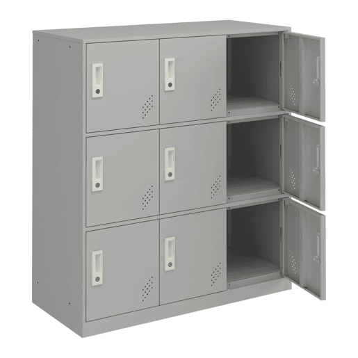Cacifo metálico Rautavaara 9 portas com fechadura de aço 100x90x40cm - Cinzento pálido en.casa