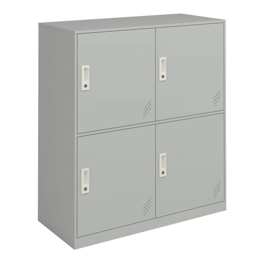 Cacifo metálico Rautavaara 4 portas com fechadura de aço 100x90x40cm - Cinzento pálido en.casa