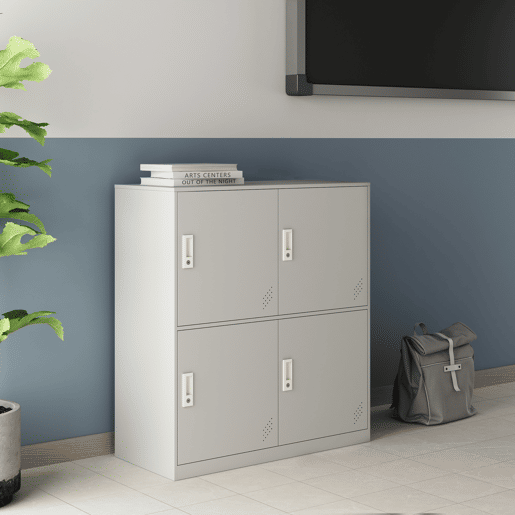Cacifo metálico Rautavaara 4 portas com fechadura de aço 100x90x40cm - Cinzento pálido en.casa