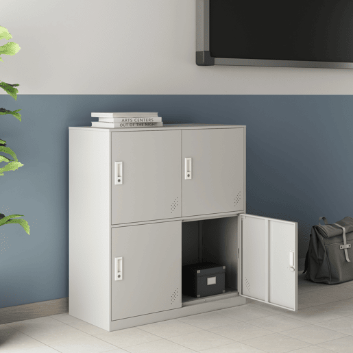 Cacifo metálico Rautavaara 4 portas com fechadura de aço 100x90x40cm - Cinzento pálido en.casa