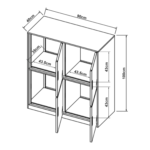 Cacifo metálico Rautavaara 4 portas com fechadura de aço 100x90x40cm - Cinzento pálido en.casa