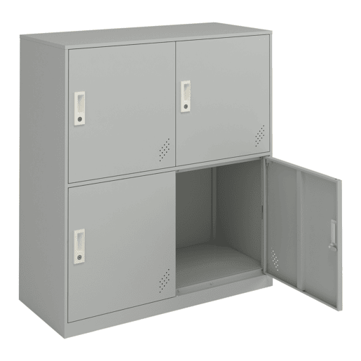 Cacifo metálico Rautavaara 4 portas com fechadura de aço 100x90x40cm - Cinzento pálido en.casa