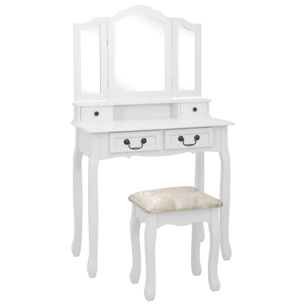 Vidaxl juego de tocador y taburete madera paulownia blanco 80x69x141cm