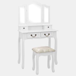 vidaXL Conj. toucador com banco 80x69x141 cm madeira paulownia branco
