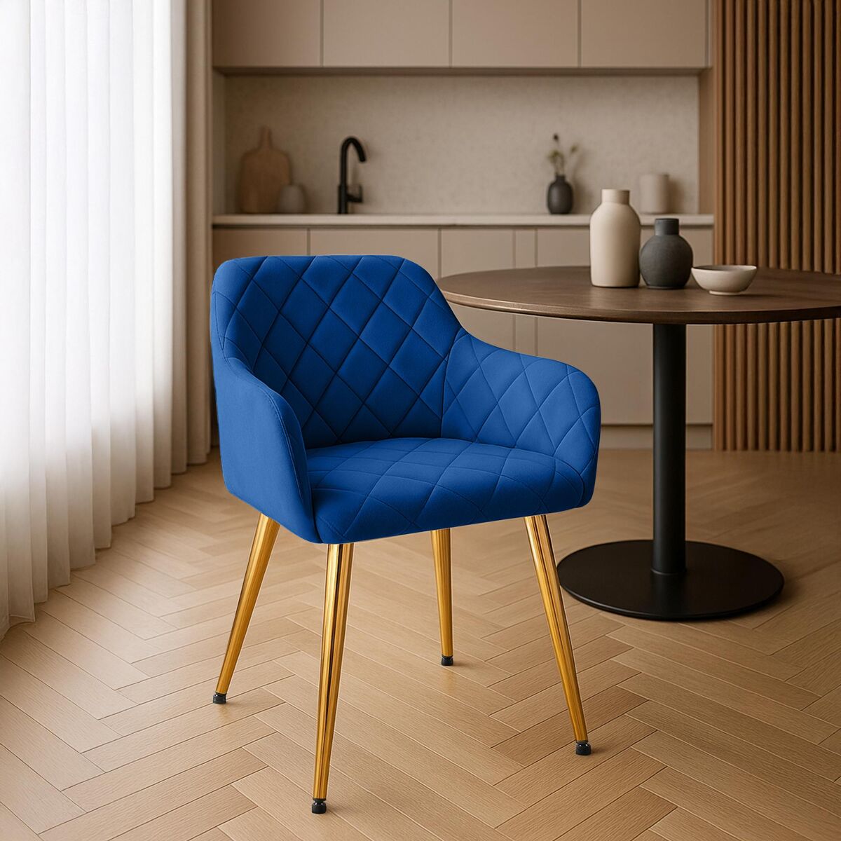 silla de comedor monett de terciopelo azul oscuro 61x53x83 cm