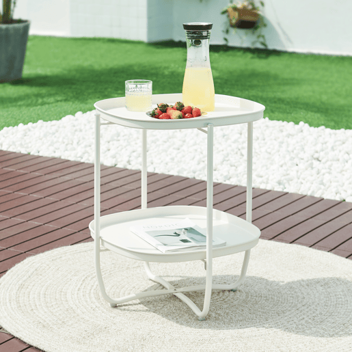 Mesa de jardim Sandefjord com 2 tabuleiros em aço 57,5x46x46cm - Branco en.casa