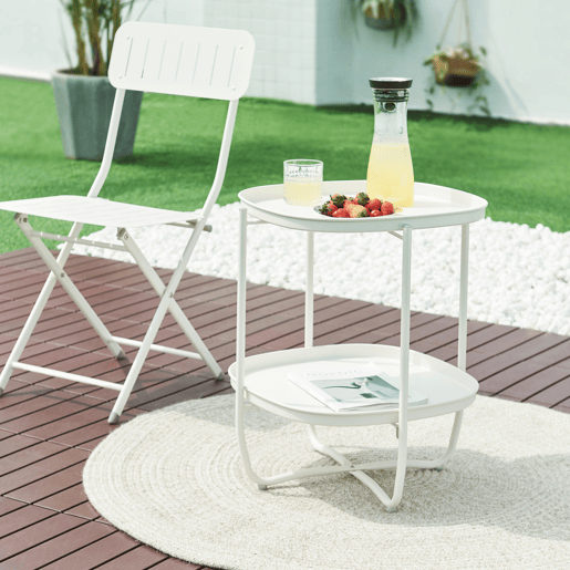 Mesa de jardim Sandefjord com 2 tabuleiros em aço 57,5x46x46cm - Branco en.casa