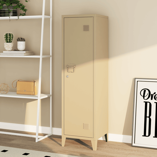 Cacifo metálico Kurikka com 3 compartimentos em aço 137x38x38 cm - Cor camel en.casa