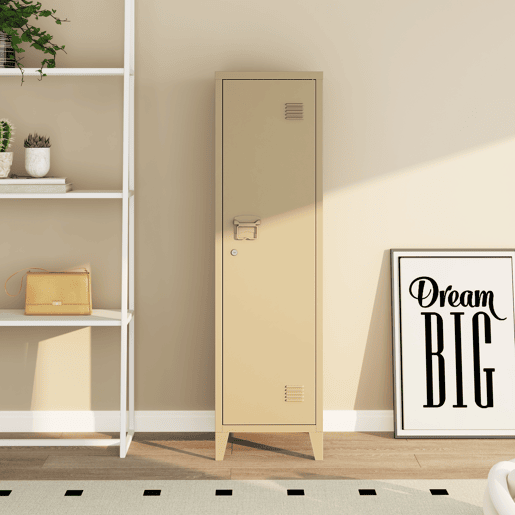 Cacifo metálico Kurikka com 3 compartimentos em aço 137x38x38 cm - Cor camel en.casa