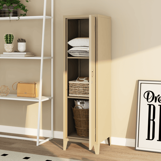 Cacifo metálico Kurikka com 3 compartimentos em aço 137x38x38 cm - Cor camel en.casa