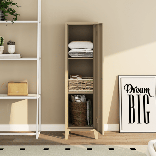 Cacifo metálico Kurikka com 3 compartimentos em aço 137x38x38 cm - Cor camel en.casa